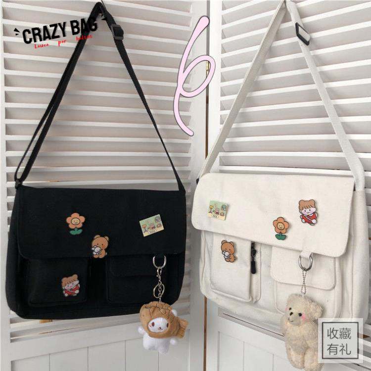 【Crazy Bag】Japanese Harajuku Cute Retro Girl Messenger Bag Canvas Student Bag School Bag Student Shoulder Bag Female Bag
