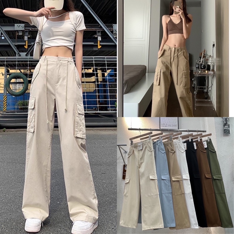 NEW No.8535 High-Waisted Cargo Pants With Drawstring Camouflage Shape!! Very Popular Now Keltis Signage Work.