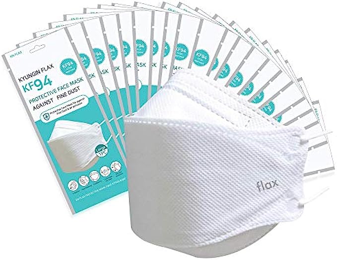 [20Packs] KF-94 - Face Protective Mask for Adult (White) [Made in Korea] [20 Individually Packaged] KN FLAX Premium KF-94 Certified Face Safety White Dust Mask for Adult [English Packing]