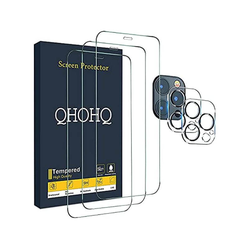 QHOHQ 3 Pack Screen Protector for iPhone 12 Pro Max 6.7&quot; with 2 Pack Tempered Glass Camera Lens Protector, Ultra HD, 9H Hardness, Scratch Resistant, Easy Install - Case Friendly