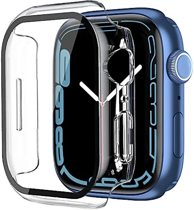 Smiling 2 Pack Case Built in Tempered Glass Screen Protector Compatible with Apple Watch Series 7 45mm, Hard PC Case Ultra-Thin Bumper Overall Protective Cover- Transparent