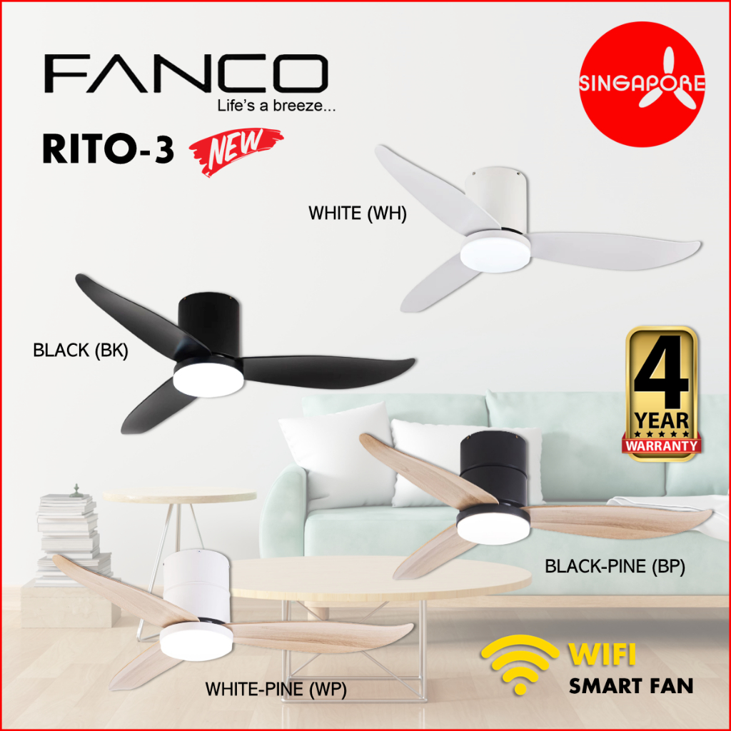 FANCO RITO 3 46&quot; | 52&quot; DC Motor Hugger Ceiling Fan with 24W LED Light and Remote Control (Optional: Wifi Module)