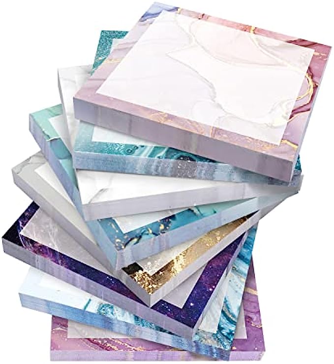 WAVEYU 8 Pads Cute Sticky Notes Marble Designs Self Stick Notes Pads Adhesive Sticky Notes 3&#039;&#039;x3&#039;&#039; Sticky Notes Easy to Post for Home, Office, Notebook Supplies, 50 Sheets/Pad, Mar