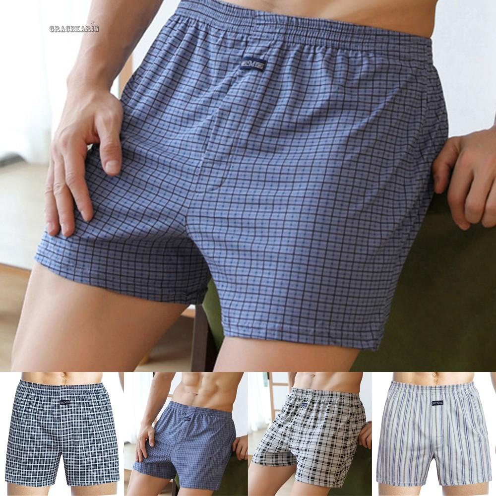 Men&#039;s Casual Loose Style Plaid Wide Leg Cotton Boxer Short Home Wear