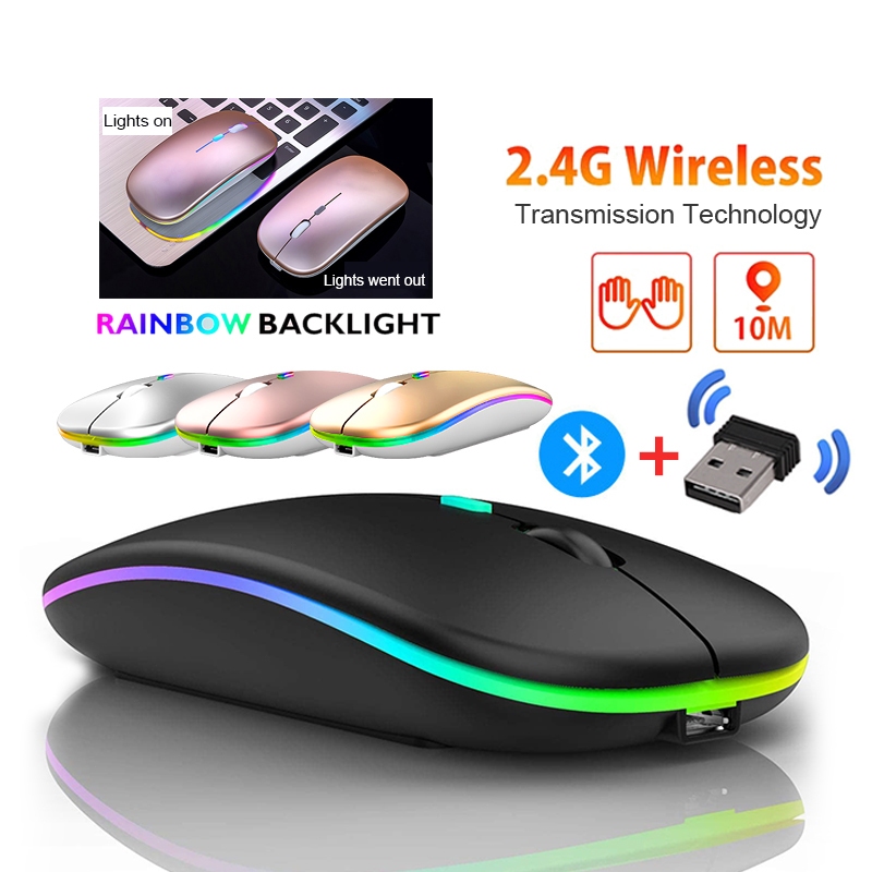?ready stock? Wireless Mouse 2.4Ghz Receiver Optical Adjustable Silent led usb Rechargeable for Laptop notebook 鼠标
