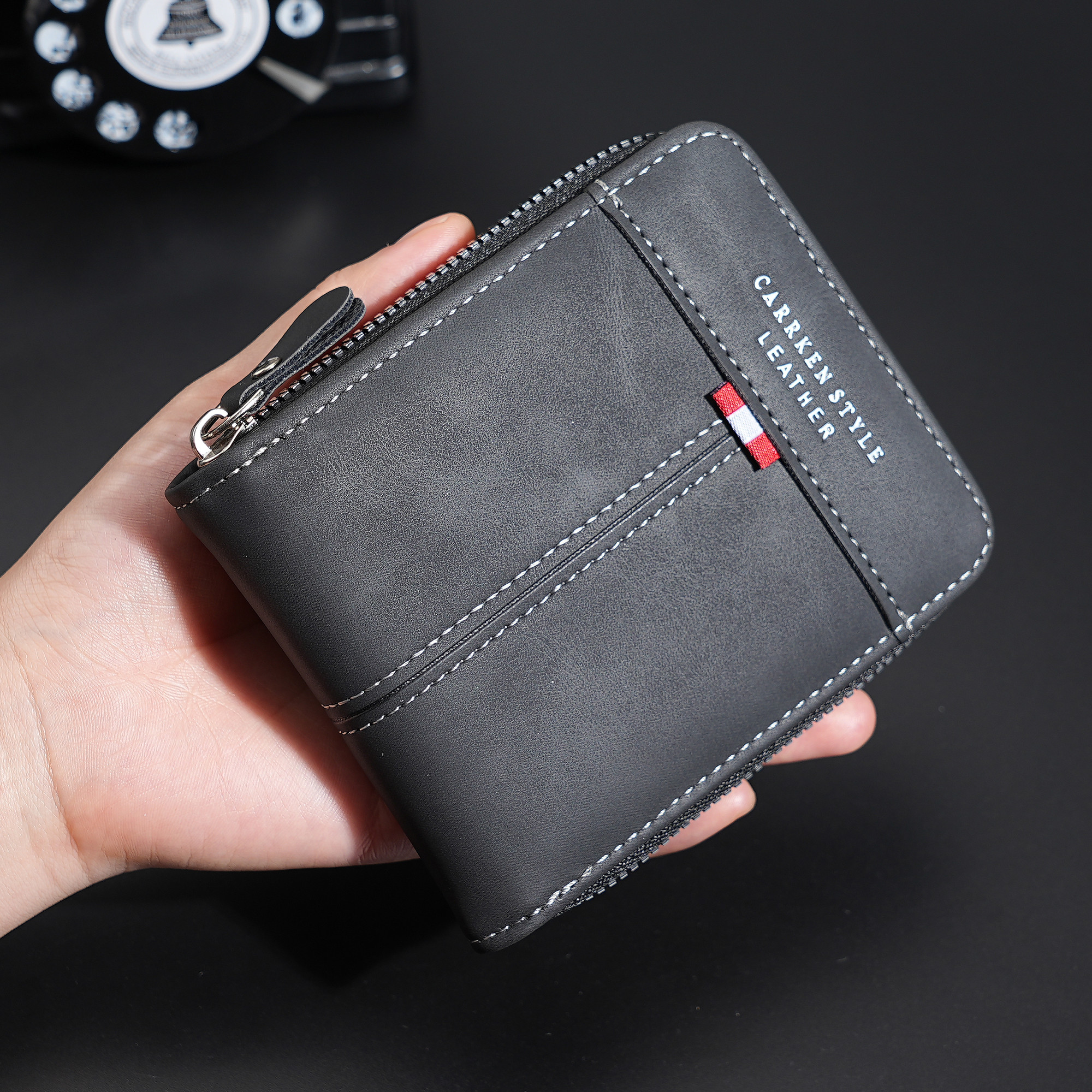 Men New Style Leather Zipper Short Wallet Multifunctional Coin Purse Multi-card ID Bag Card Holder